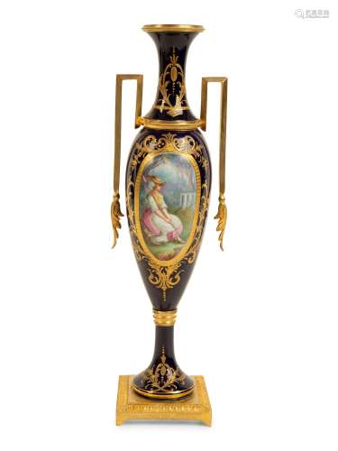 A Gilt Bronze Mounted Sevres Style Porcelain Urn Height 16 i...