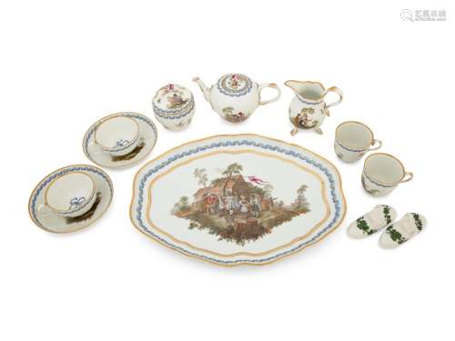 A Meissen Porcelain Tea Service Height of teapot 3 1/3 inche...