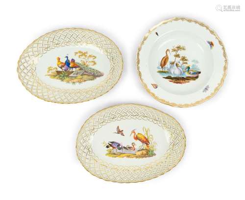 A Pair of Meissen Porcelain Baskets Width of baskets 11 inch...