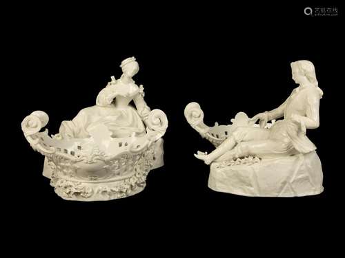 A Pair of Large Meissen White Glazed Porcelain Baskets with ...