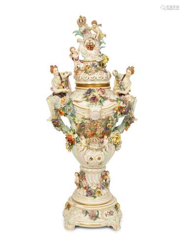 A German Porcleain Covered Vase on Stand Height 46 x width 2...