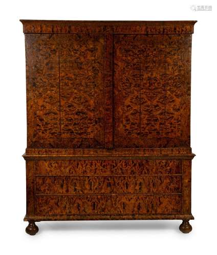 A William and Mary Mulberry Linen Press Height 77 x width 62...