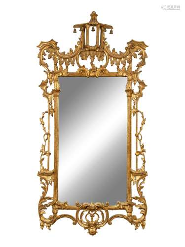 A Chinese Chippendale Style Giltwood Mirror Height 62 x widt...