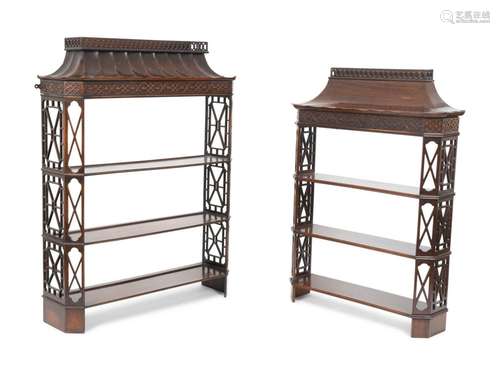 Two Chinese Chippendale Style Mahogany Hanging Shelves Large...