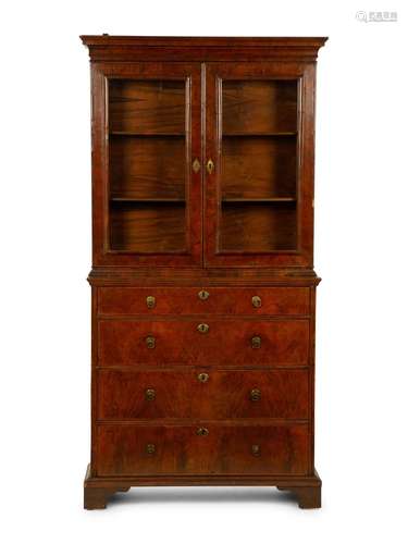 A George II Burl Walnut Secretary Height 81 3/4 x width 42 1...