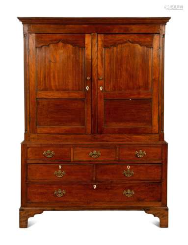 A George II Mahogany Linen Press Height 74 1/2 x width 53 x ...