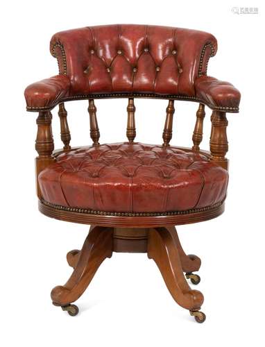 A George III Style Walnut Swivel Desk Chair  Height 34 1/2 x...