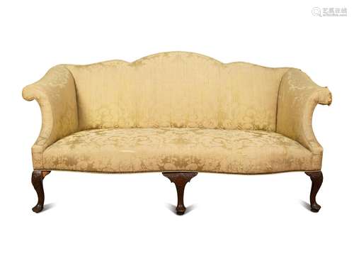 A George III Mahogany Camelback Sofa  Height 39 x width 80 x...