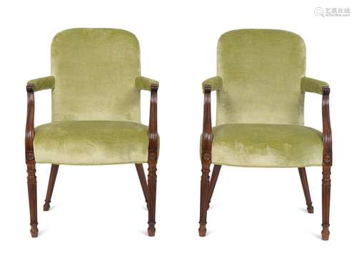 A Pair of George III Mahogany Open Armchairs Height 34 x wid...