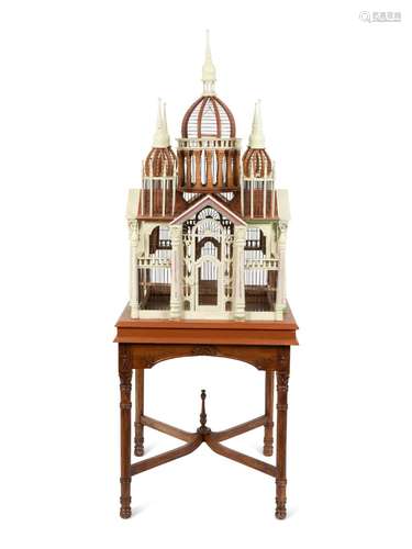 A White Painted Architectural Bird House on Stand Overall he...