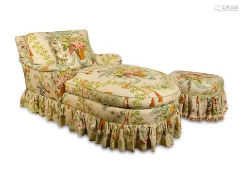 A Brunswick & Fils Upholstered Chaise Longue and Matchin...