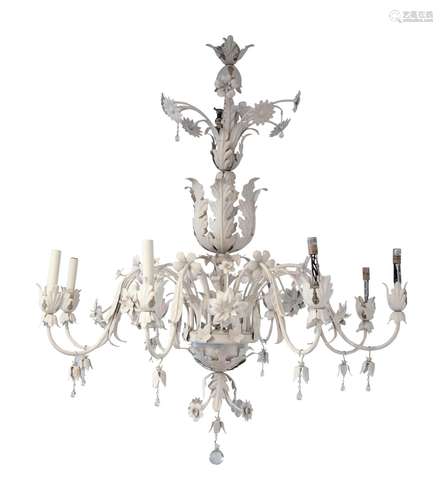 A White Painted Tole Eight-Light Chandelier by Vaughn Lighti...