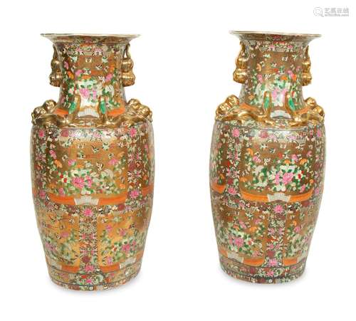 A Pair of Rose Medallion Porcelain Palace Jars Height 50 inc...