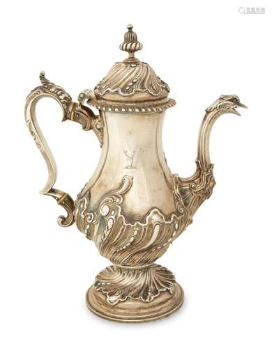 A George II Silver Coffee Pot Height 12 inches.