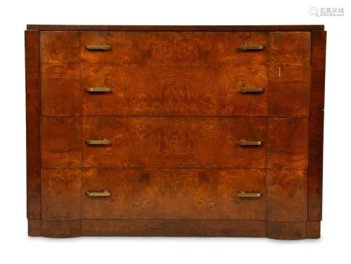 An Art Deco Walnut Chest of Drawers Height 33 x length 46 x ...