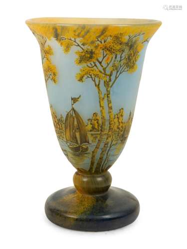 A Daum Enameled Cameo Glass Vase Height 8 1/8 inches.