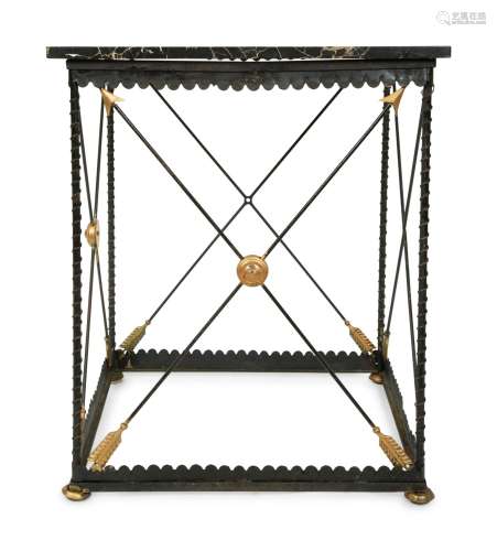 A Maison Jansen Style Wrought Iron and Marble Top Side Table...