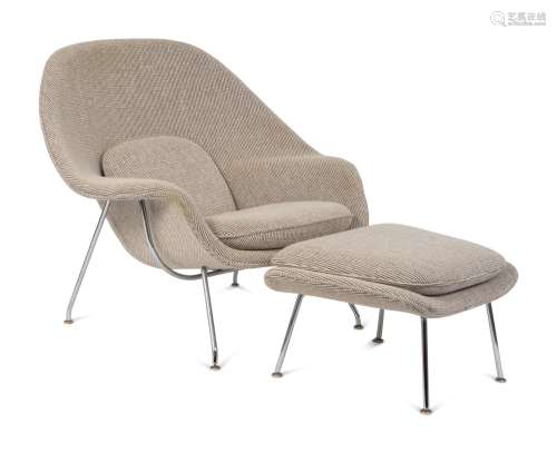 An Eero Saarinen Womb Chair and Ottoman Height of chair 36 x...