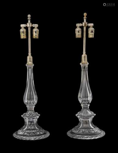 A Pair of Baccarat Blown Glass Table Lamps Overall height 27...