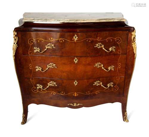 A Louis XV Style Gilt Bronze Mounted Marble-Top Commode Heig...