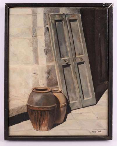 Oonk, M.F.J. 'Still life with pots at a door',