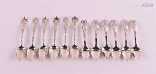 A series of six silver mocha spoons, around 1900.