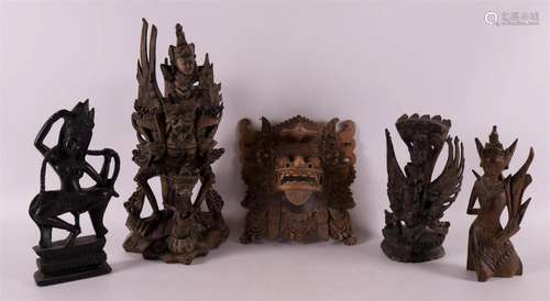 A series of five tropical wooden sculptures, Indonesia, 1st ...