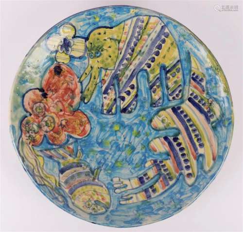 Contemporary/contemporary. A polychrome glazed ceramic dish.