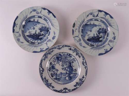 Three various Delft earthenware dishes, 18th century.