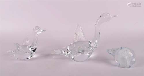 Three glass plastics including bear and geese, including Swe...