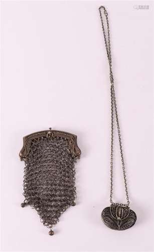 A 2nd grade silver purse bracket on chainmail pouch, year le...