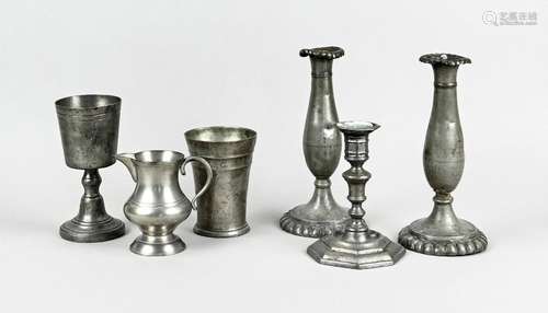 6 pieces of pewter, German 19th/20t