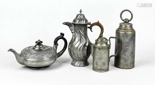 4 pieces of pewter, German, 19th ce