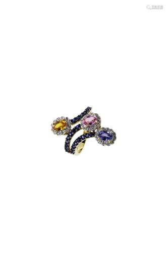 18k gold 3 coloured sapphire ring