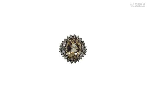 14k gold ring with approx 2 ct diamonds and center topaz sto...