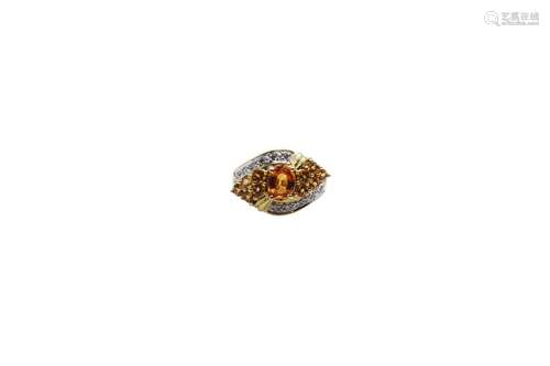 14k gold ring with citrine and diamonds