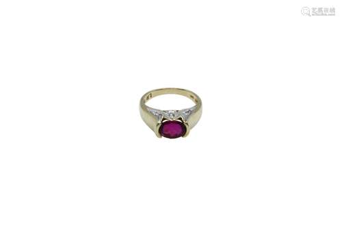 14k gold ring with rubelite