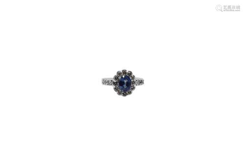 14k gold ring with 1,6ct sapphire and 0.75ct diamonds