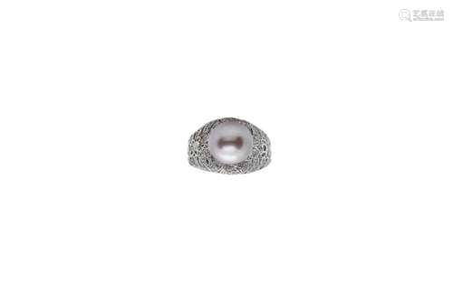 14k gold ring with cultured pearl and diamonds