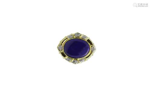 14k gold ring with lapis and diamonds