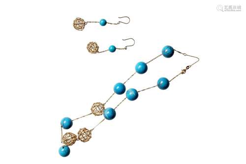 A jewellery lot comprising of dyed turquoise beads neckalace...