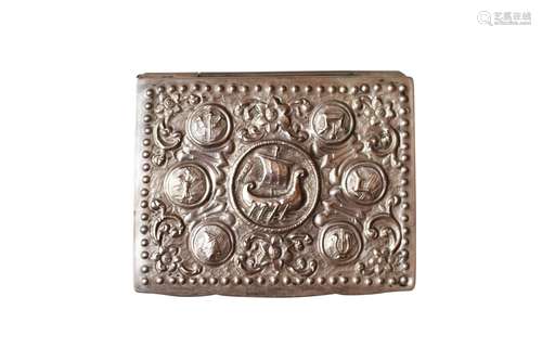 An early 19th century tobacco white metal box mounted with s...