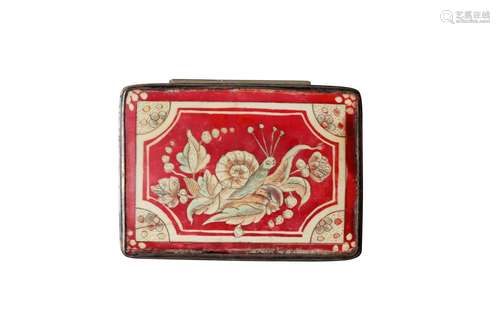 A mid 19th century Persian metal snuff box with painted bone...