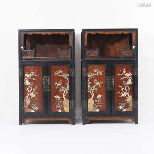 A Pair of Red Sanders Inlaid Cabinet