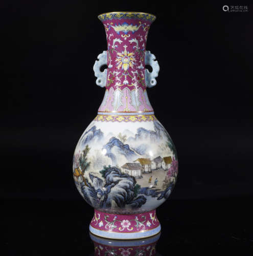 Famille Rose Landscape Vase