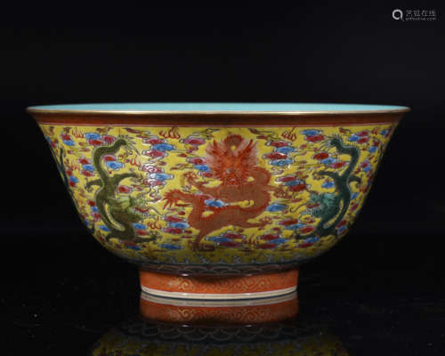 Qianlong Famille Rose Dragon Bowl