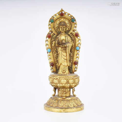 Gilt Hard-Stone Inlaid Figure of Buddha