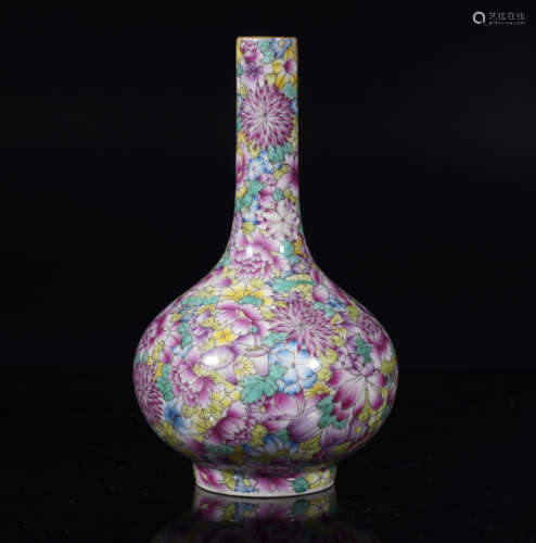 Famille Rose Flowers Globular Vase