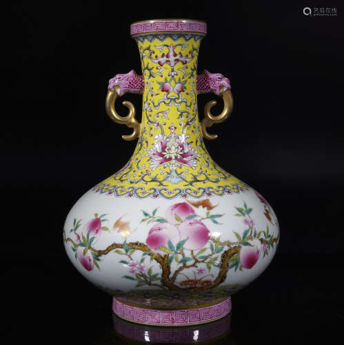 Qianlong Famille Rose Peach Vase