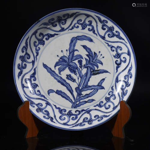 Qing Dynasty Blue and White Flower Dish